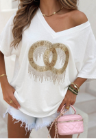 T-shirt oversize z ozdobną aplikacją Love This Day biały