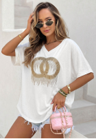 T-shirt oversize z ozdobną aplikacją Love This Day biały