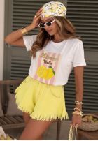 T-shirt z nadrukiem w paski Limon Gelato biało-różowy