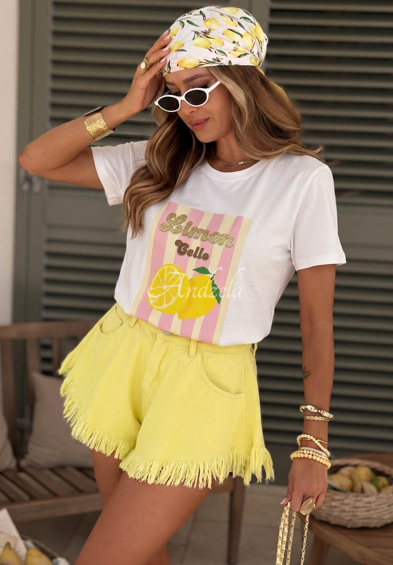 Bawełniany t-shirt z nadrukiem w paski Limon Gelato biało-różowy