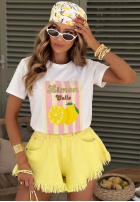 T-shirt z nadrukiem w paski Limon Gelato biało-różowy