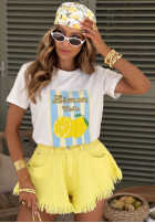 T-shirt z nadrukiem w paski Limon Gelato biało-różowy