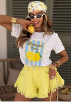 T-shirt z nadrukiem w paski Limon Gelato biało-różowy