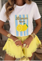 T-shirt z nadrukiem w paski Limon Gelato biało-różowy