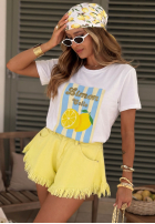 T-shirt z nadrukiem w paski Limon Gelato biało-różowy