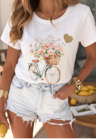 T-shirt z nadrukiem Flowery Bike biały