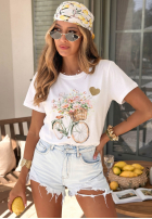 T-shirt z nadrukiem Flowery Bike biały