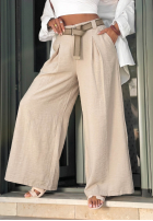 Materiałowe spodnie wide leg z paskiem Summer Aura pistacjowe