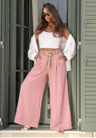 Materiałowe spodnie wide leg z paskiem Summer Aura pistacjowe