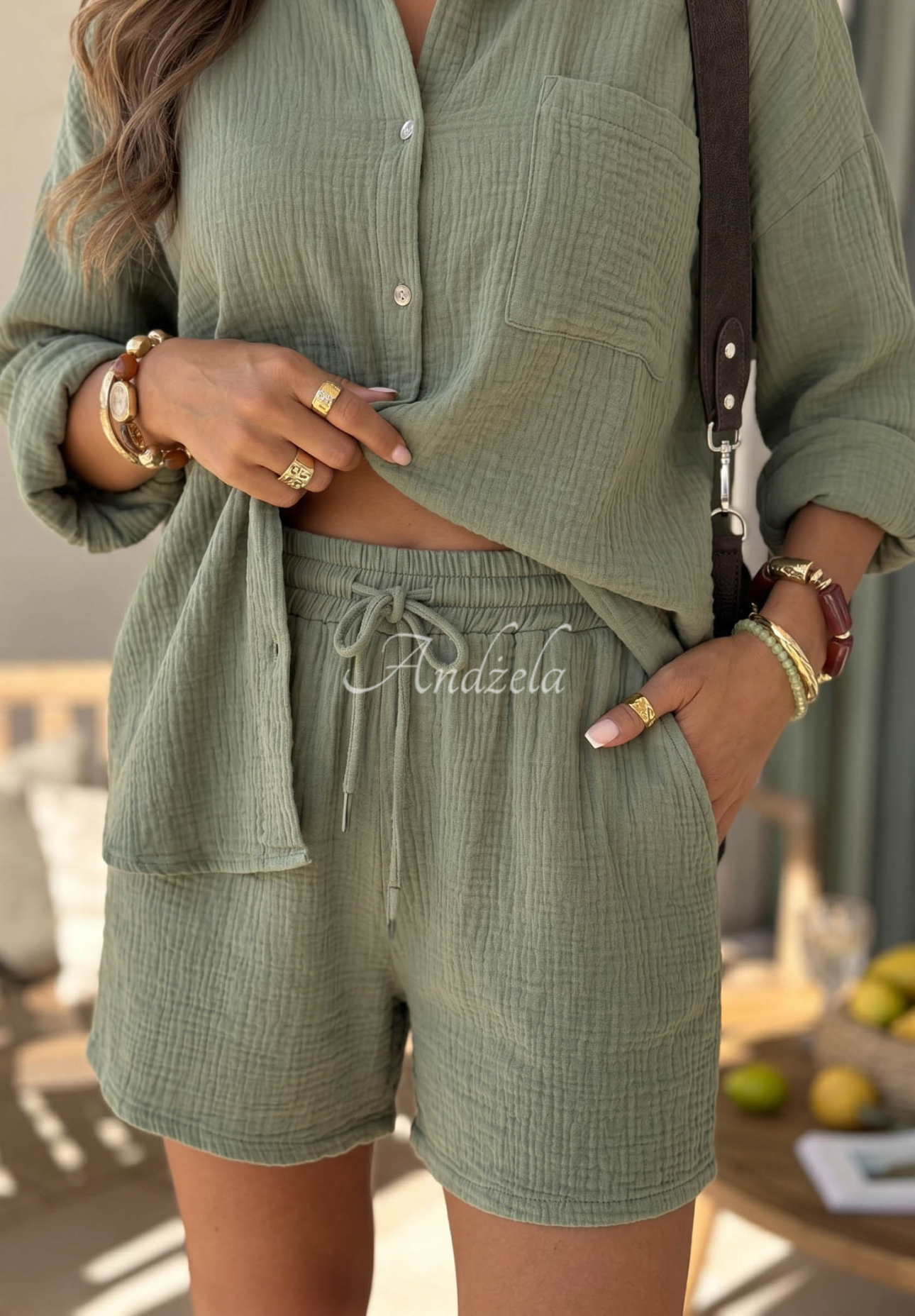 Campfire Oasis Pistachio-Colored Muslin Shorts