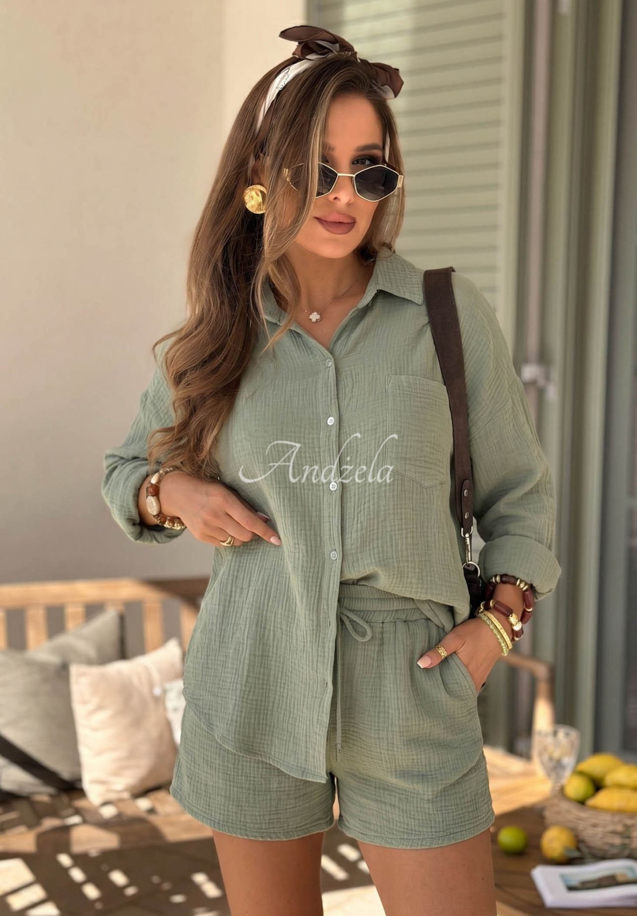 Campfire Oasis Pistachio-Colored Muslin Shorts