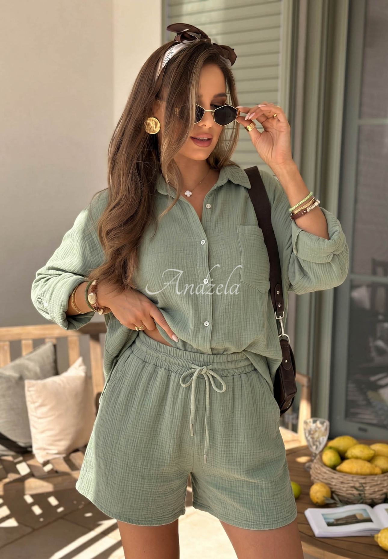 Muślinowa koszula Elisabetta khaki