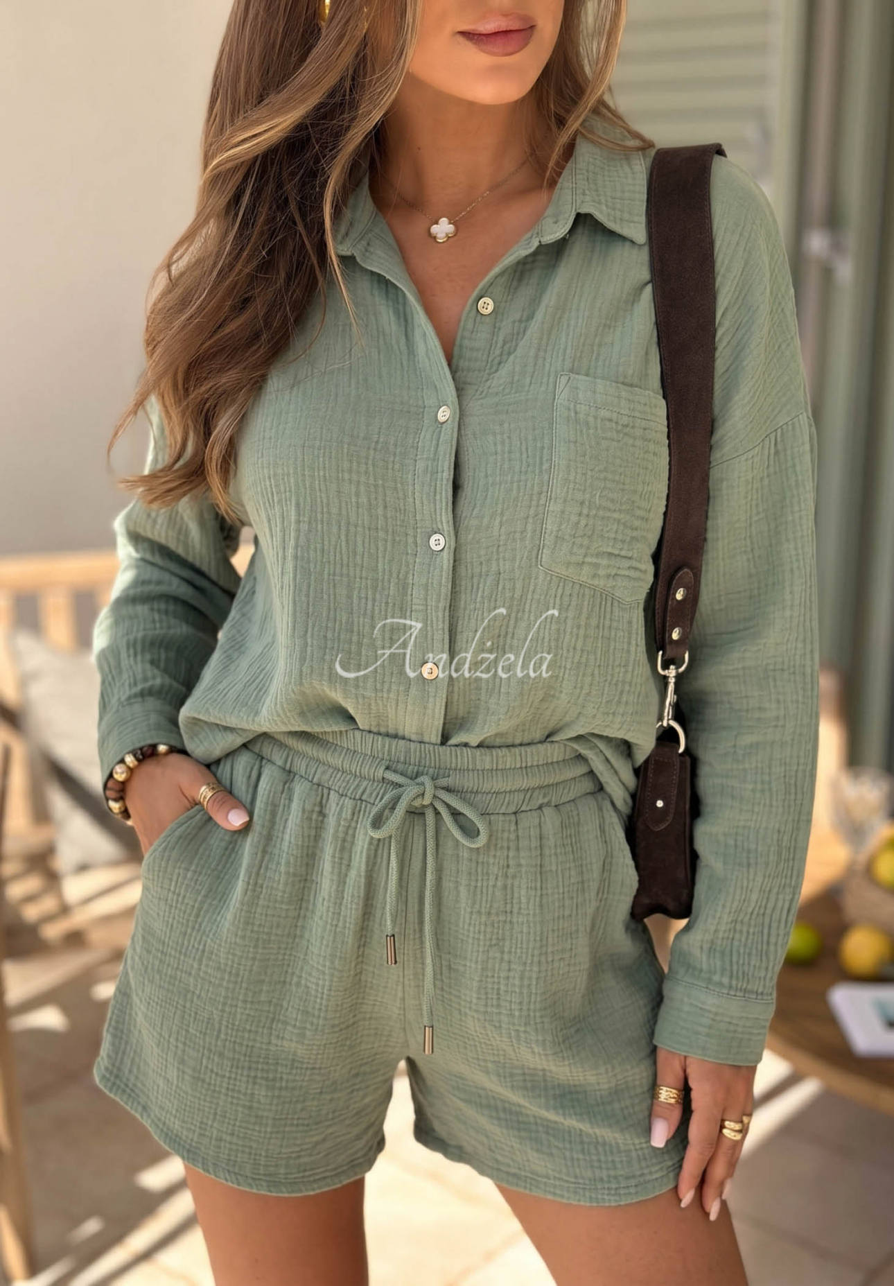 Muślinowa koszula Elisabetta khaki