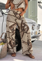 Wzorzyste spodnie wide leg w groszki Coffee Break biało-czekoladowe