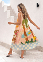 Plisowana wiskozowa Dress midi patterned Italian Palms błękitno-pink