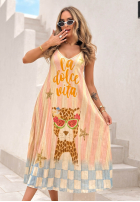 Plisowana wiskozowa Dress midi patterned Italian Palms błękitno-pink