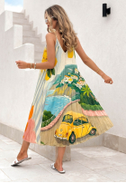 Plisowana sukienka midi we wzory Italian Coast błękitna