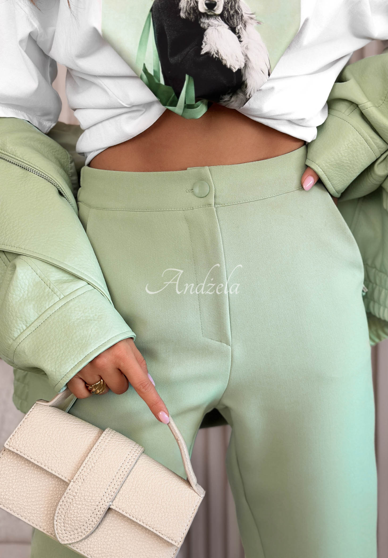 Laura Pistachio II: Elegant viscose cigarette pants