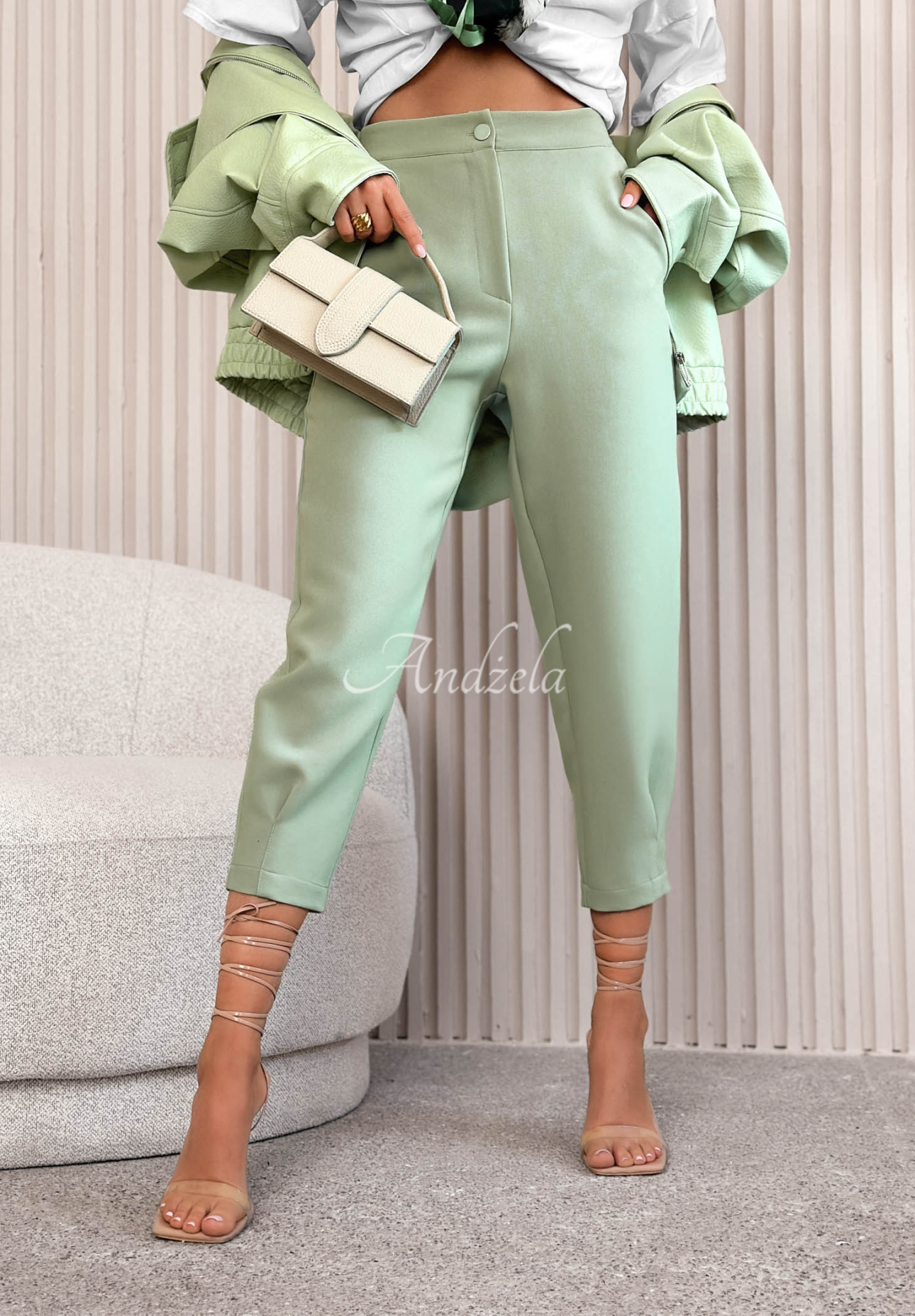 Laura Pistachio II: Elegant viscose cigarette pants