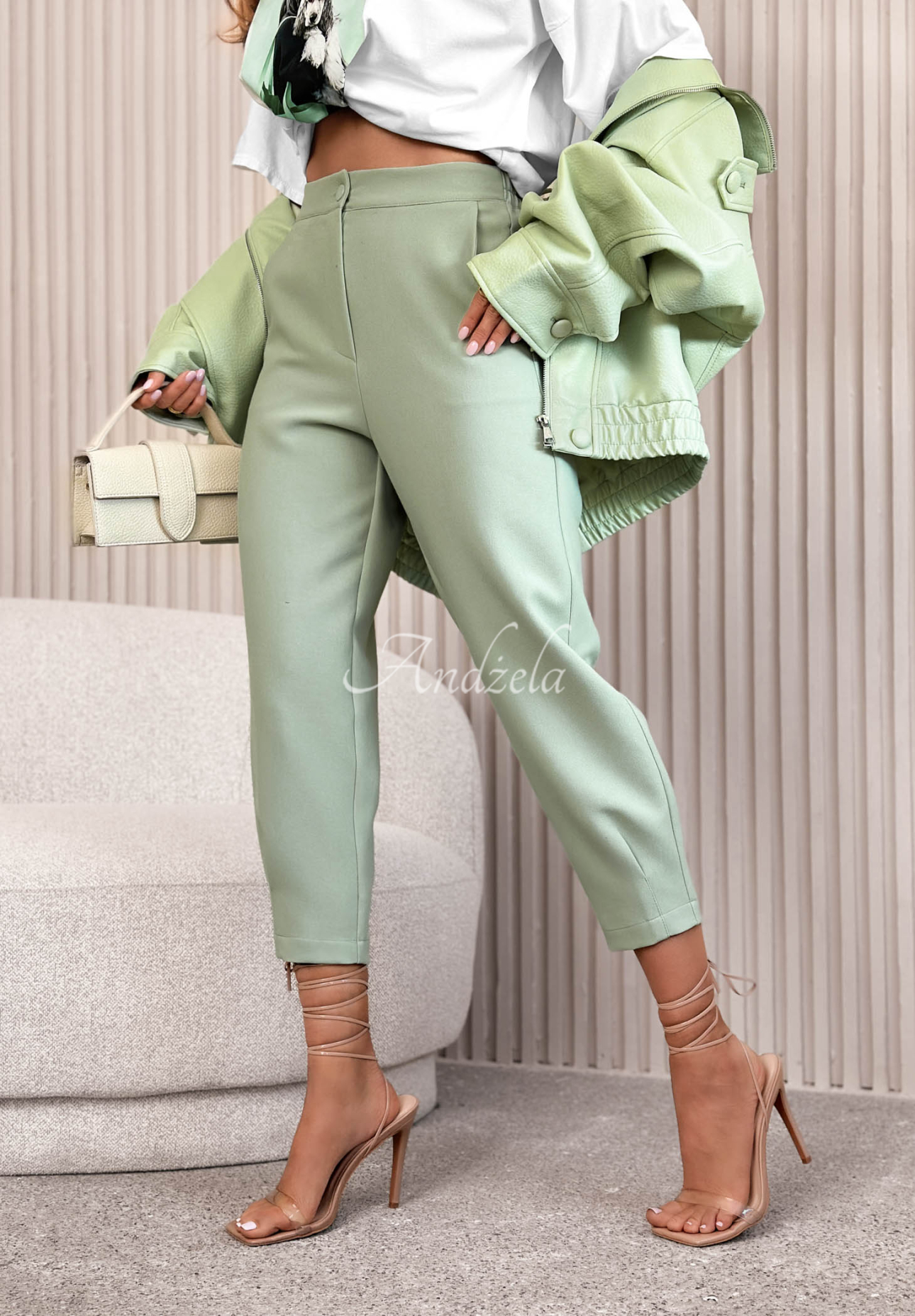 Laura Pistachio II: Elegant viscose cigarette pants