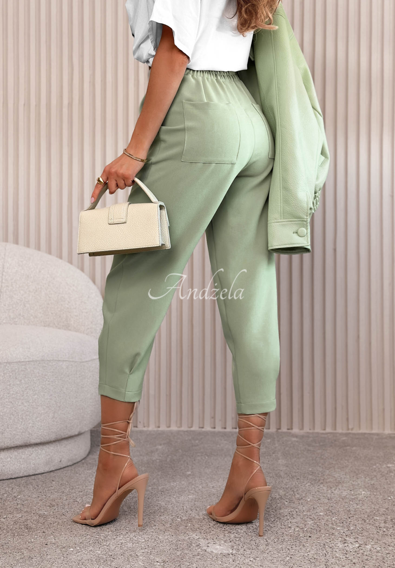 Laura Pistachio II: Elegant viscose cigarette pants