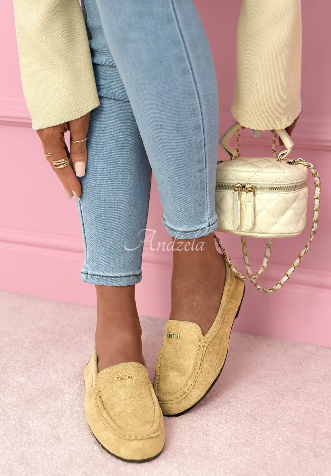 Smile Of Light Yellow Suede Moccasins