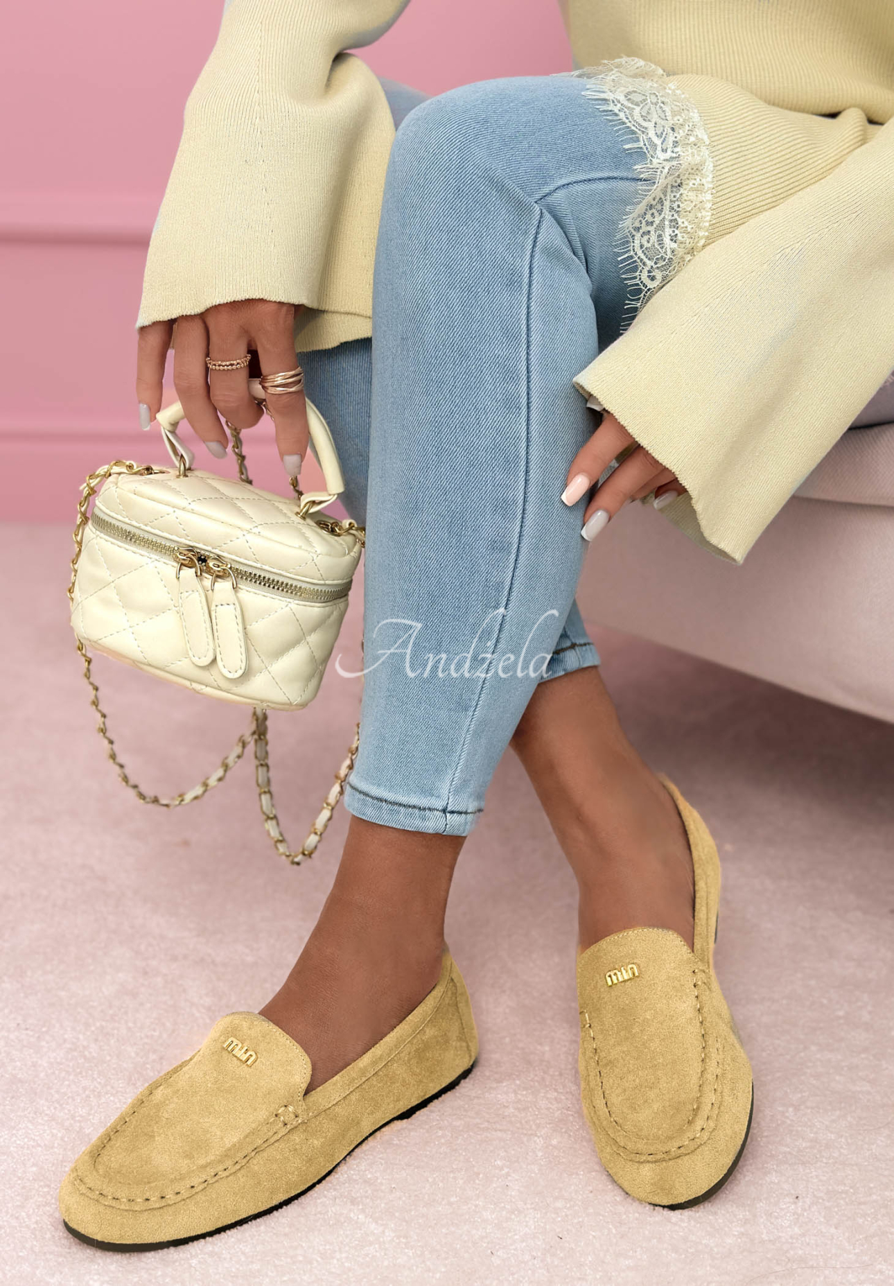 Smile Of Light Yellow Suede Moccasins
