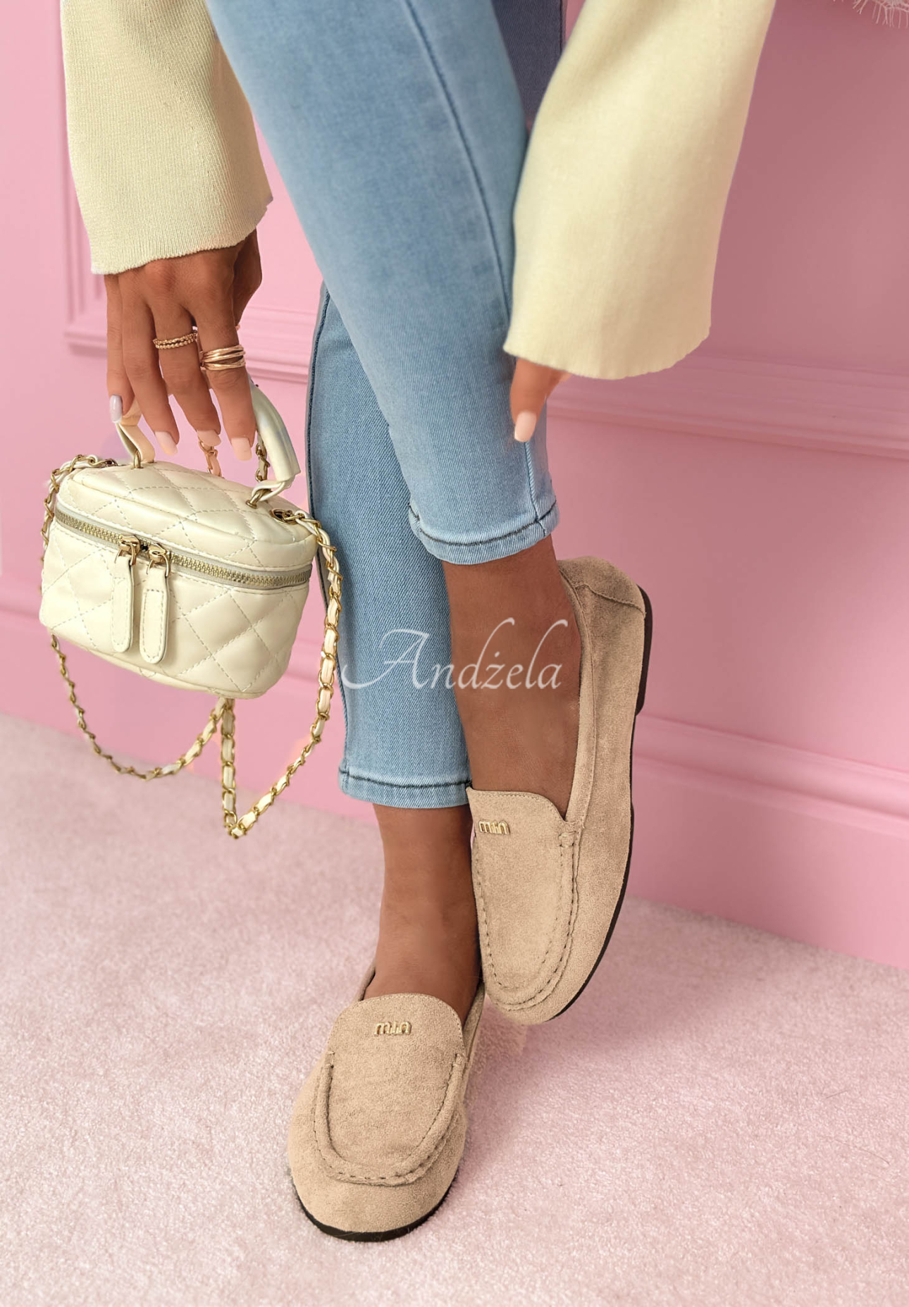 Smile Of Light Light Beige Suede Moccasins