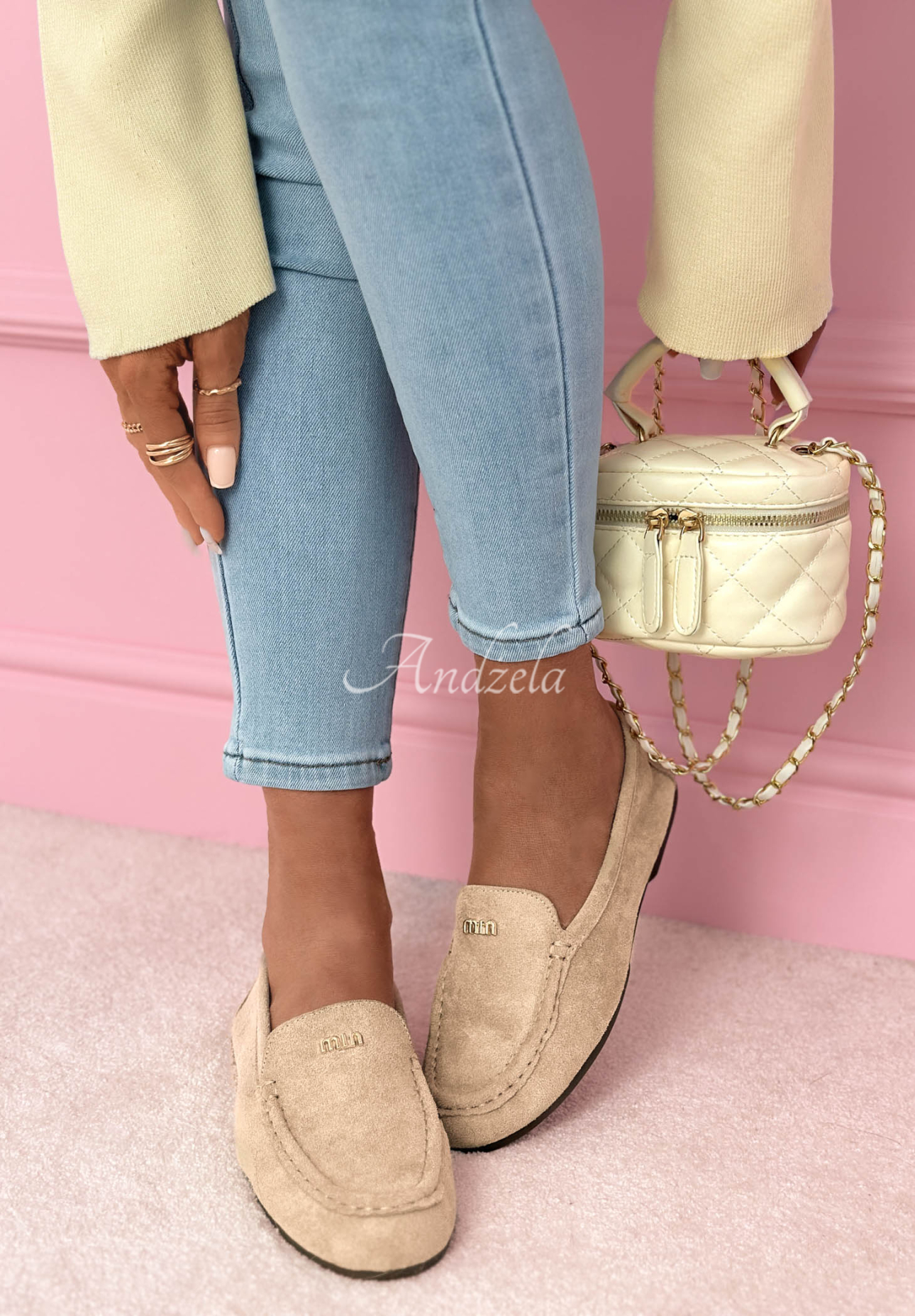 Smile Of Light Light Beige Suede Moccasins