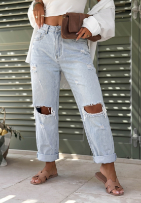 Just Basic Light Blue Distressed Balloon Jeans