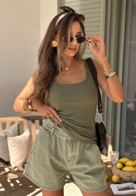 All Coming Back khaki viscose top with a neckline