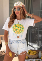 T-shirt z nadrukiem Lemonfull biało-żółty