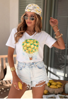 T-shirt z nadrukiem Lemonfull biało-żółty
