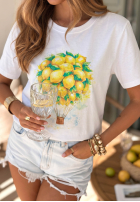 T-shirt z nadrukiem Lemonfull biało-żółty