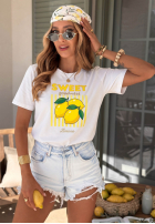 T-shirt z nadrukiem Sweet Goodness biało-niebieski