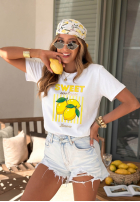 T-shirt z nadrukiem Sweet Goodness biało-niebieski