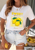 T-shirt z nadrukiem Sweet Goodness biało-niebieski