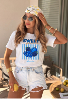 T-shirt z nadrukiem Sweet Goodness biało-niebieski