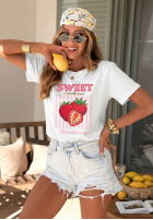 T-shirt z nadrukiem Sweet Goodness biało-niebieski