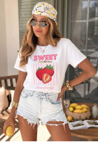 T-shirt z nadrukiem Sweet Goodness biało-niebieski