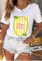 T-shirt z nadrukiem Ciao Bella biało-różowy
