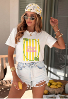 T-shirt z nadrukiem Ciao Bella biało-różowy