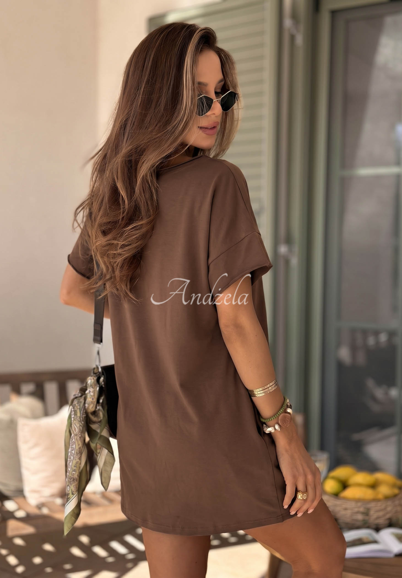 Viva Oliva Chocolate-Colored Cotton Short-Sleeve Dress