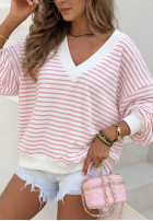 Sweter w paski z dekoltem Naomi biało-żółty