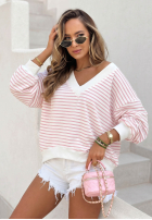 Sweter w paski z dekoltem Naomi biało-żółty