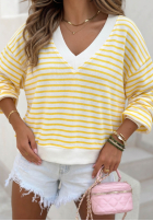 Sweter w paski z dekoltem Naomi biało-żółty