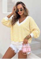 Sweter w paski z dekoltem Naomi biało-żółty