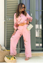 Komplet bluzka i spodnie w kwiaty Sunny Harmony beżowy