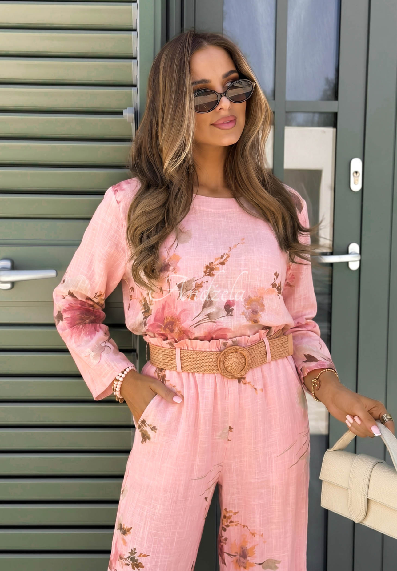 Sunny Harmony Pink Floral Cotton Blouse and Pants Set