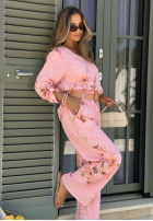 Komplet bluzka i spodnie w kwiaty Sunny Harmony beżowy